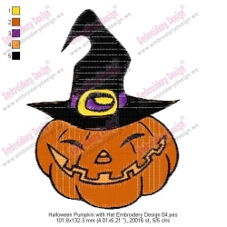 Halloween Pumpkin with Hat Embroidery Design 04